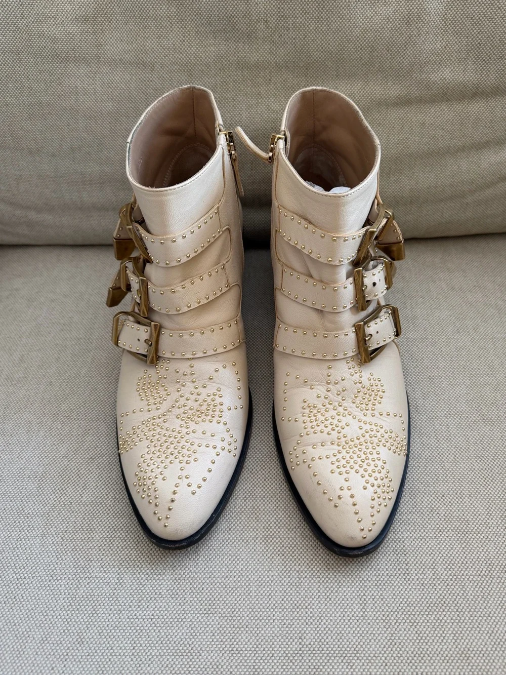 Chloe Susanna Cream Studded Leather Ankle Boots Sz 37